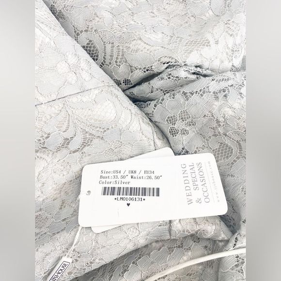 JJs House NWT Silver Lace Overlay Maxi Gown sz4 - Picture 4 of 4